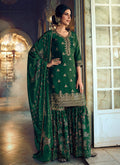 Green Embroidered Foil Printed Gharara Suit