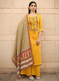 Yellow Embroidered Cotton Palazzo Suit