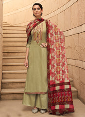 Light Green Embroidered Cotton Palazzo Suit