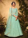 Sea Green And Golden Sequence Embroidered Anarkali Lehenga