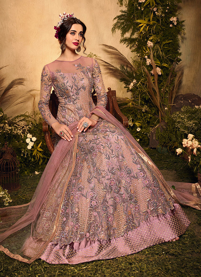 Buy Mauve Multi Embroidered Designer Wedding Gown In Australia online