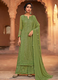 Green Designer Embroidered Palazzo Suit