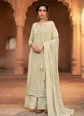 Off White Designer Embroidered Palazzo Suit