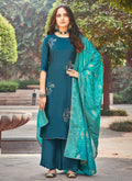 Turquoise Blue Embroidered Pakistani Palazzo Suit