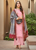 Pink And Grey Embroidered Pakistani Palazzo Suit