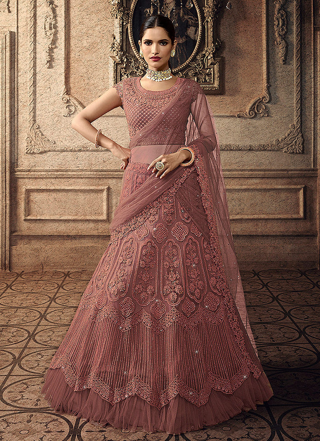Indian Clothes - Blush Pink Bridal Indian Lehenga Choli Set