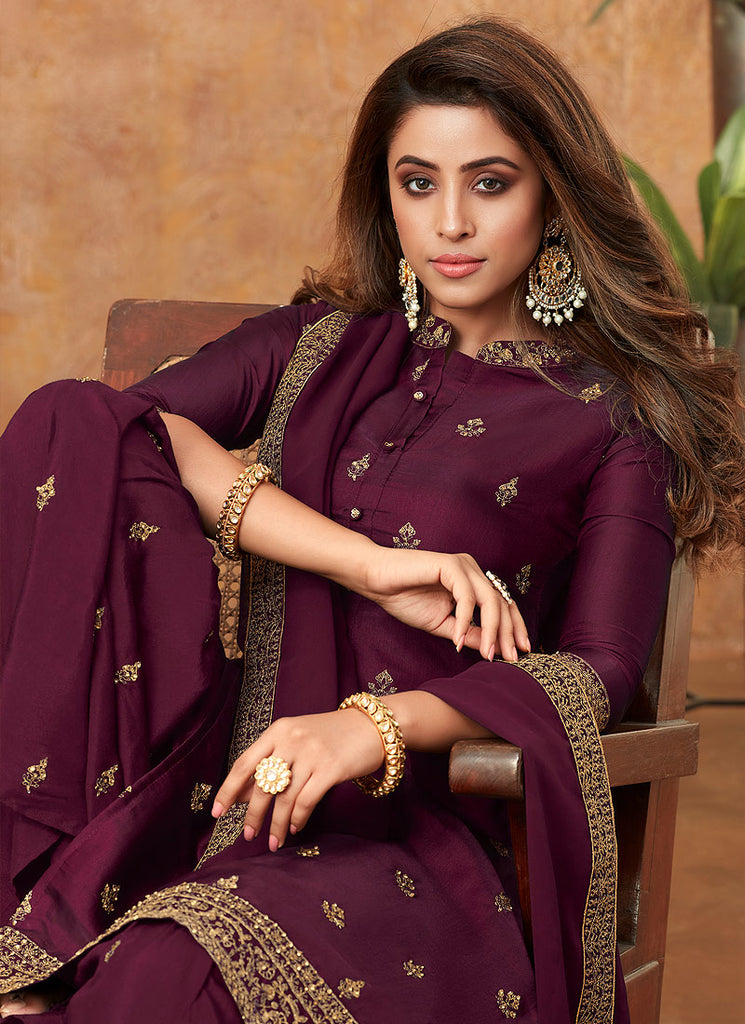 Wine Traditional Sharara Suit In uk