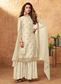 Off White Resham Work Detailed Traditional Sharara Suit