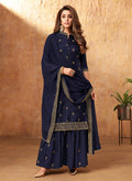 Blue Resham Work Detailed Traditional Sharara Suit