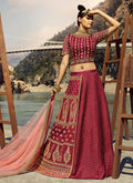Maroon And Pink Multi Embroidered Designer Lehenga Choli