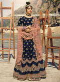 Navy Blue And Peach Multi Embroidered Designer Lehenga Choli