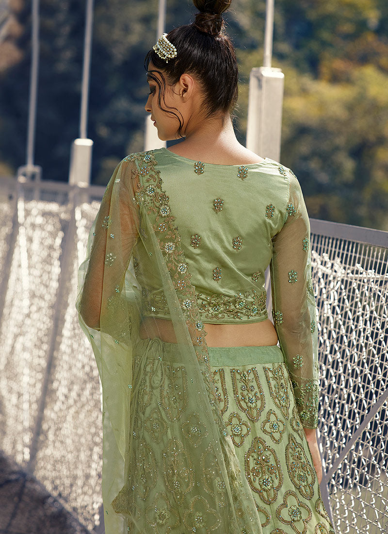 Pista Green And Golden Lehenga Choli In Germany