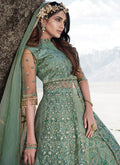 Indian Clothes - Mint Green Designer Anarkali Lehenga Suit