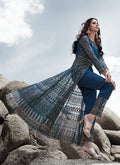 Indian Clothes - Dark Blue Designer Anarkali Pant Style Suit