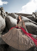 Indian Suits - Golden Red Designer Anarkali Lehenga Suit
