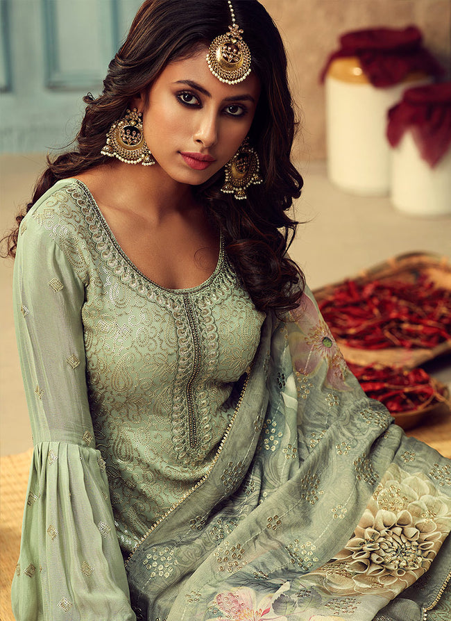 Indian Clothes - Mint Green Designer Pakistani Salwar Kameez