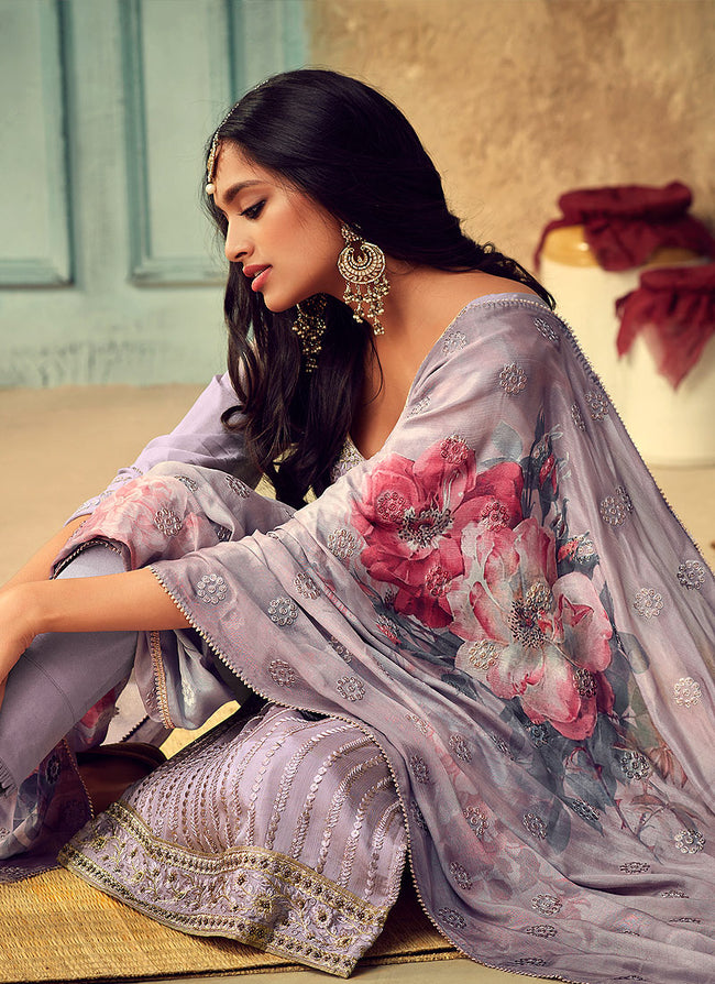 Pant Suits - Lilac Purple Designer Pakistani Salwar Kameez
