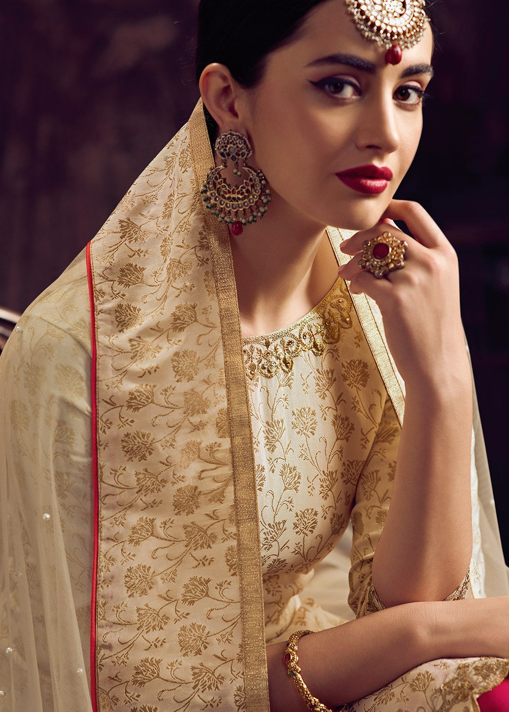 Indian Clothes - Off White And Pink Pant Suit