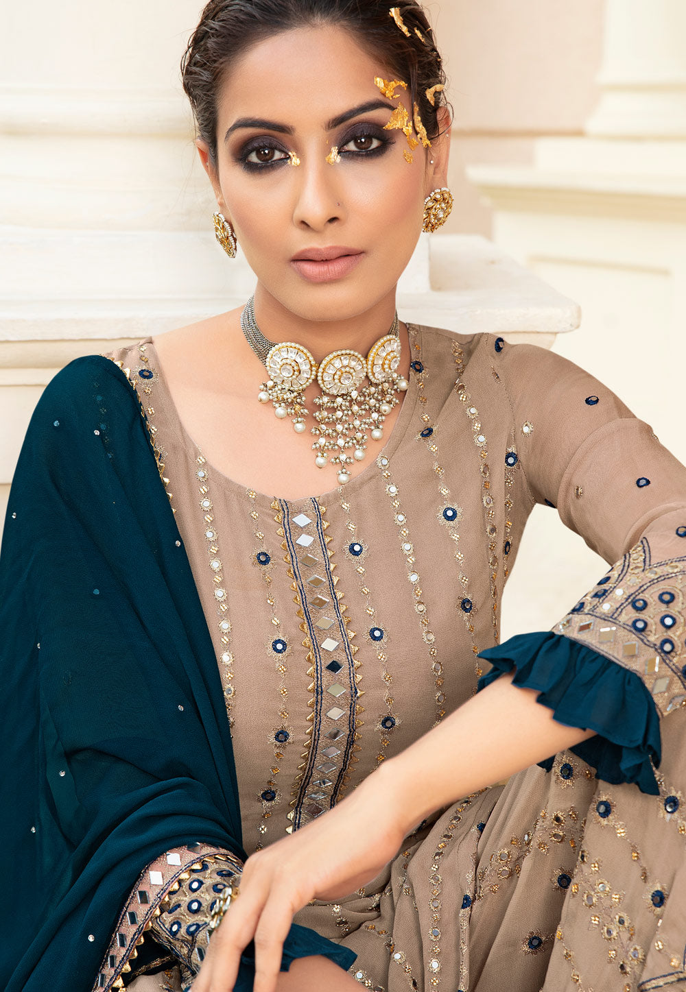 Beige Gharara Suit In usa