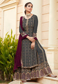 Olive Green Mirrorwork Embroidered Gharara Suit
