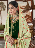 Indian Clothes - Dark Green Velvet Embroidered Palazzo Suit