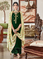 Dark Green Velvet Palazzo Suit