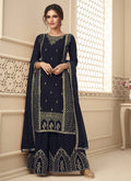 Navy Blue Rehsamkari Embroidered Designer Palazzo Suit