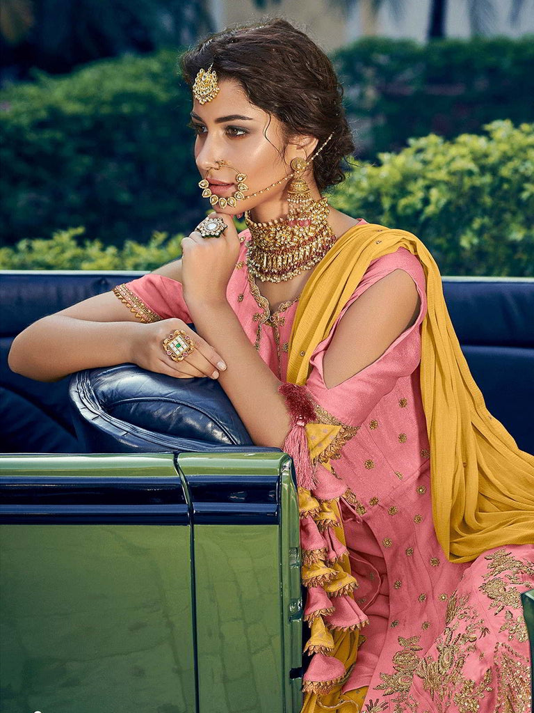 Pink and Yellow Embellished Gharara Suit