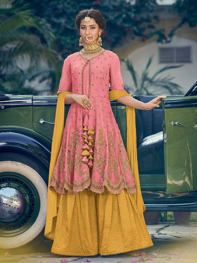 Pink and Yellow Embellished Gharara Suit