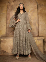 Beige Copper Mirror Anarkali Pant Suit