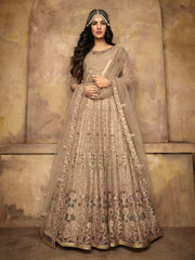 Beige And Pink Floral Designer Anarkali Suit