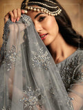 Grey Overall Floral Designer Anarkali Suit