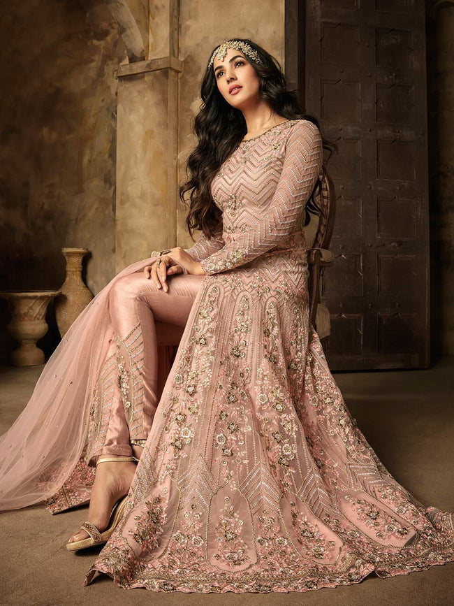 Baby Pink Ethnic Embroidered Pakistani Style Pant Suit