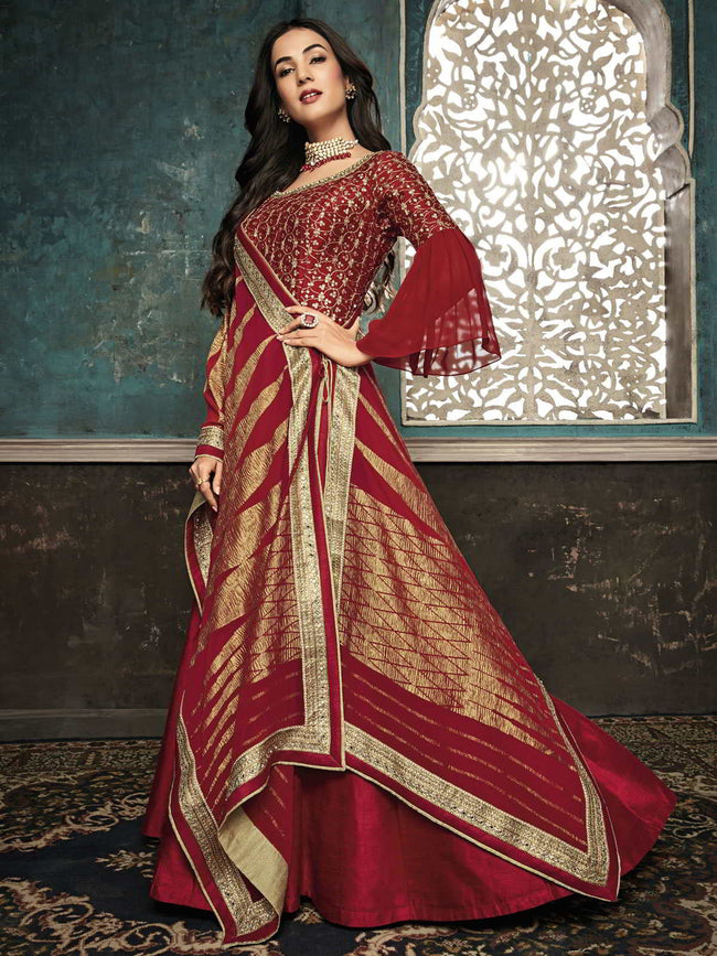 Red Rouge Designer Silk Anarkali Suit