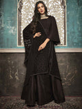 Dark Brown Embroidered Flared Anarkali Suit