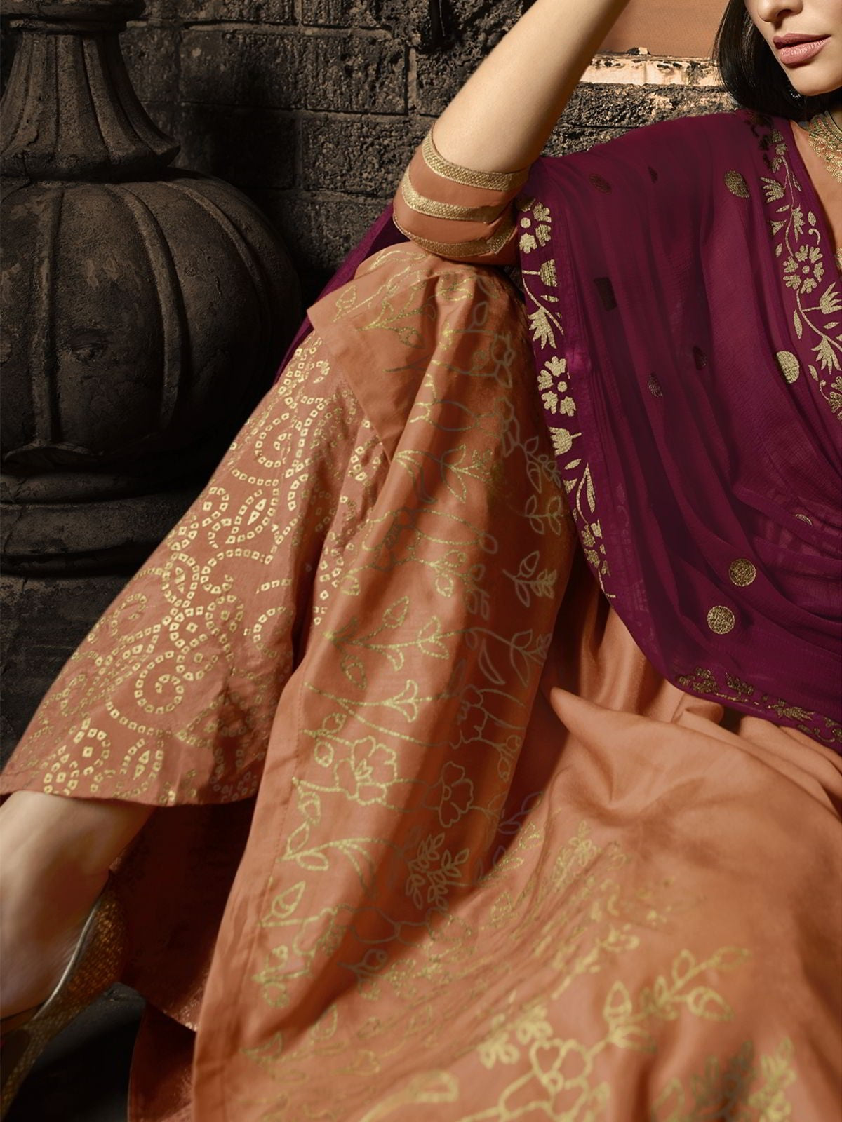 Orange And Maroon Pakistani Palazzo Suit