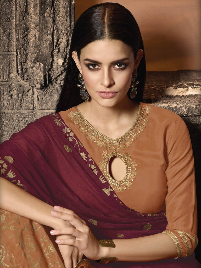 Orange And Maroon Pakistani Palazzo Suit