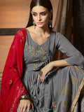 Grey And Red Pakistani Palazzo Suit
