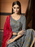 Grey And Red Pakistani Palazzo Suit
