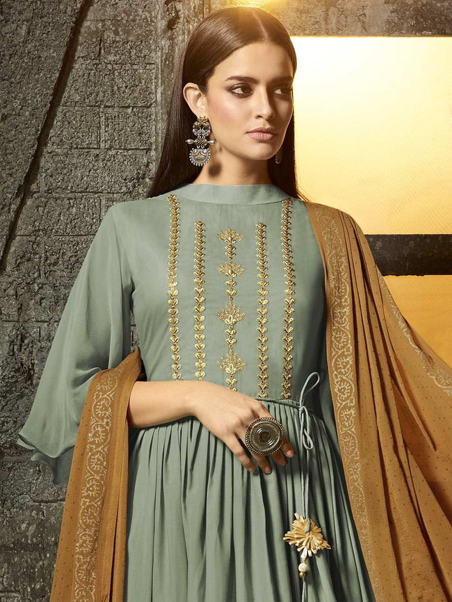 Teal And Golden Pakistani Palazzo Suit