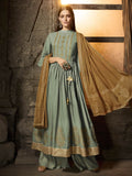 Teal And Golden Pakistani Palazzo Suit
