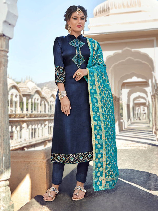 Kimisha Women's Parrot Green Banarasi Heavy Silk Banarasi Semi-stitched  Salwar Suit Material - Kimisha - 3266327