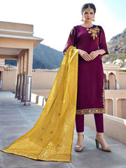 Maroon Embroidered With Banarasi Dupatta Pant Suit