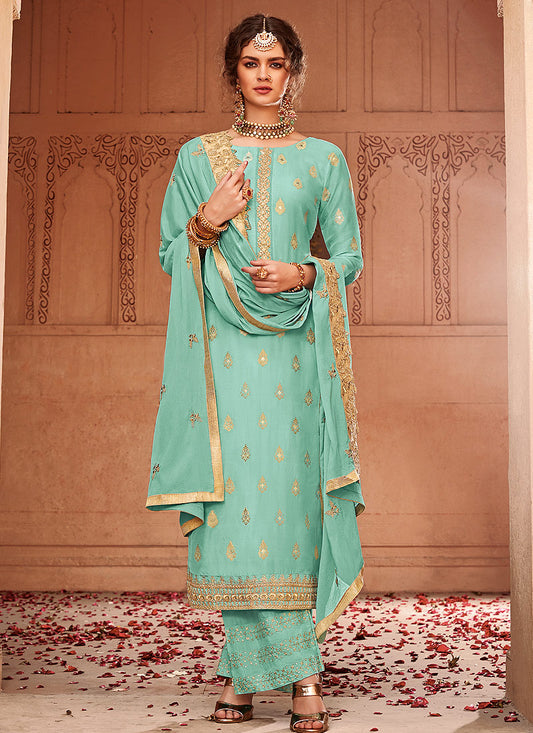 Embroidered Palazzo Pant Suit