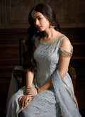 Light Grey Embroidered Indo Western Style Sharara Suit, Salwar Kameez
