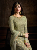 Light Green Embroidered Indo Western Style Sharara Suit, Salwar Kameez