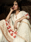 Off White Embroidered Indo Western Style Sharara Suit, Salwar Kameez