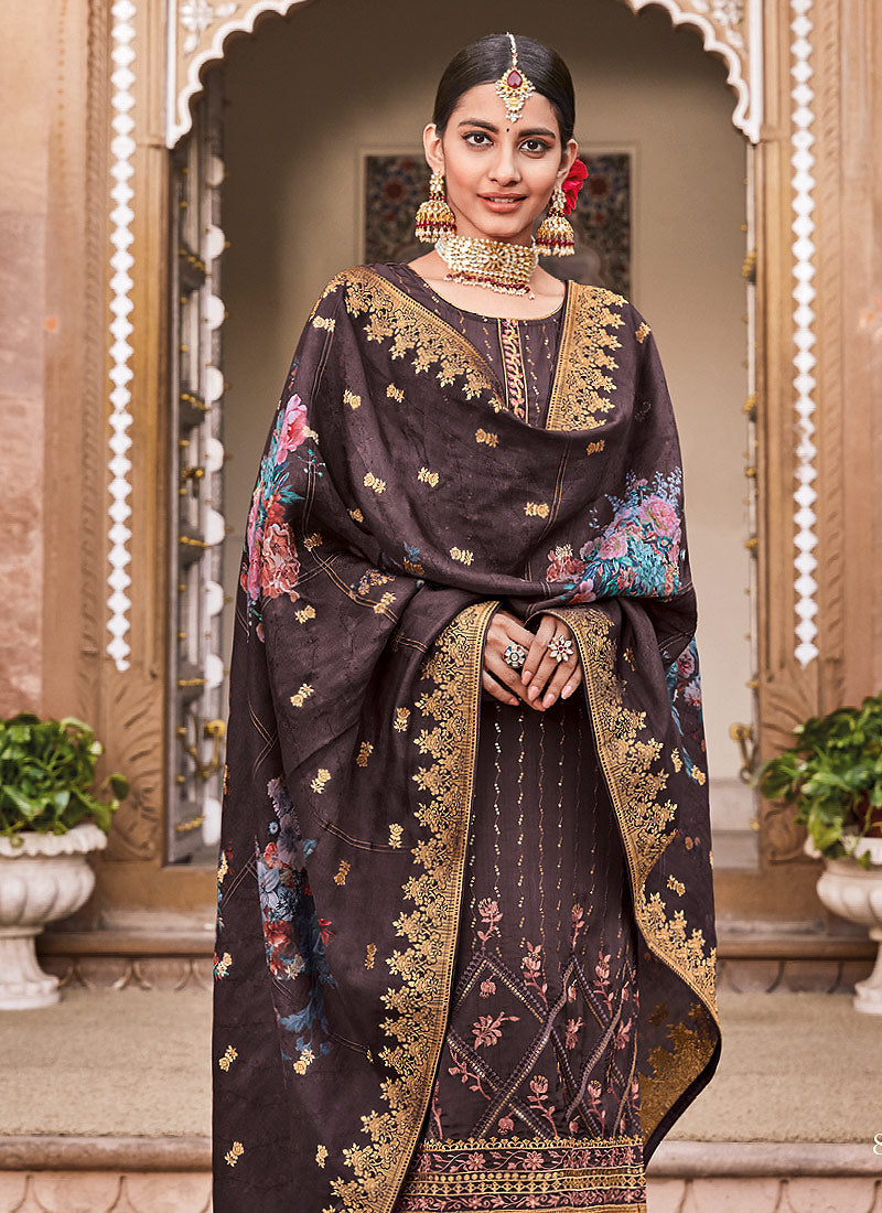 Deep mauve Sequence Embroidered Palazzo Suit, Salwar Kameez