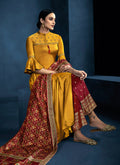 Indian Dresses - Yellow And Red Anarkali Palazzo Suit