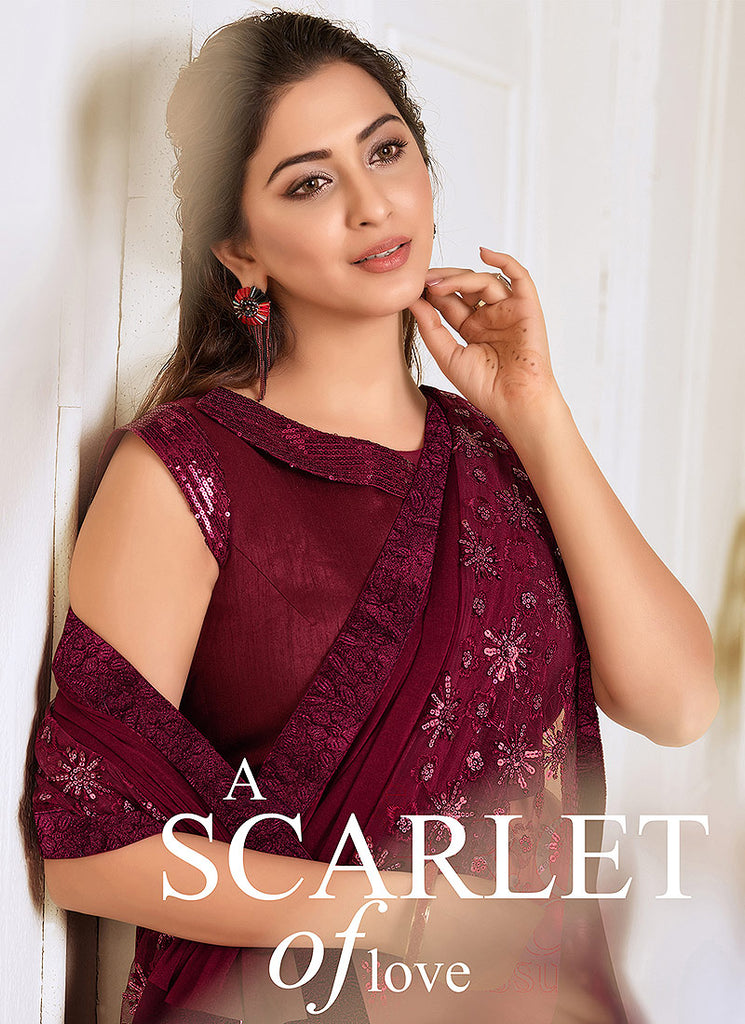 Maroon Embroidered Saree In usa uk canada